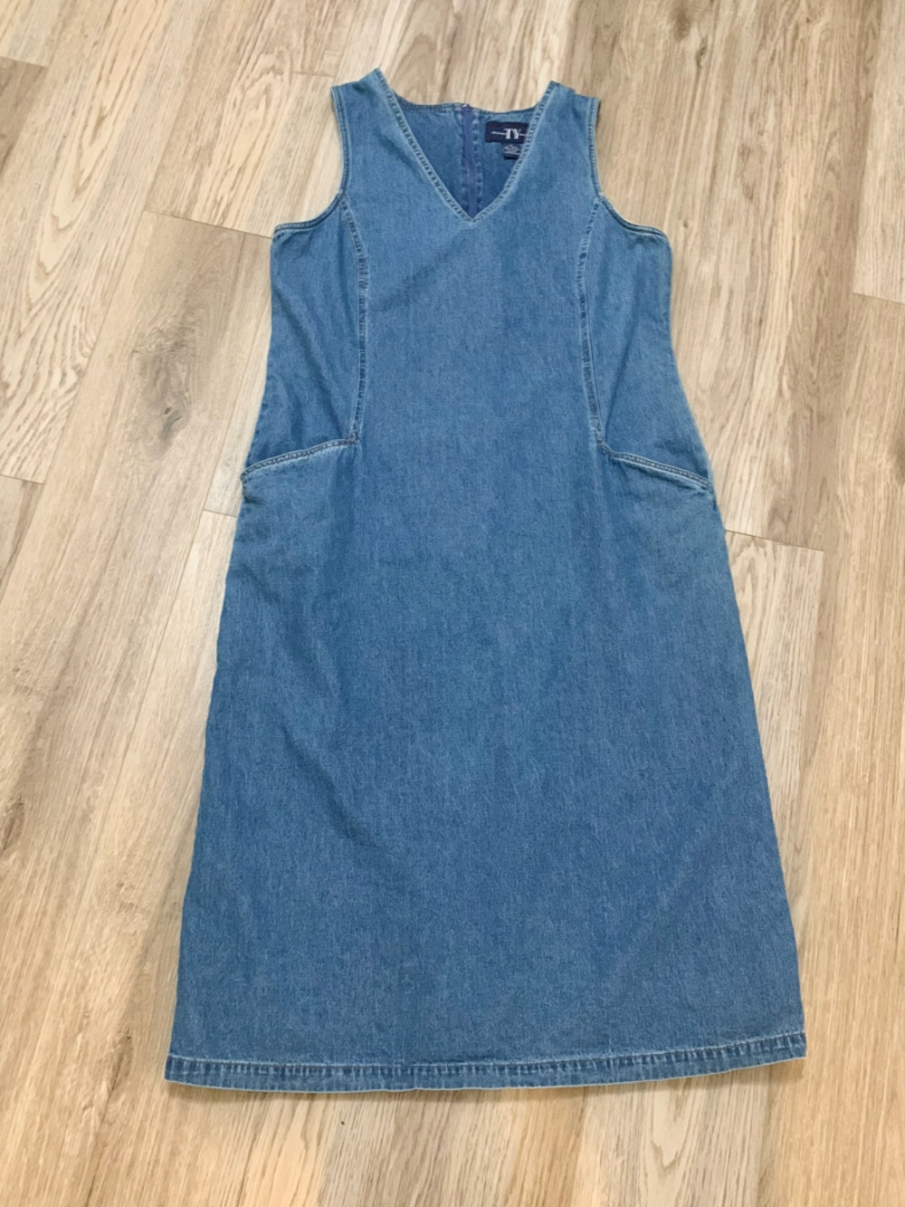 Vintage Denim Jumper Modest Midi Dress Y2K 90s Size 16 100% cotton